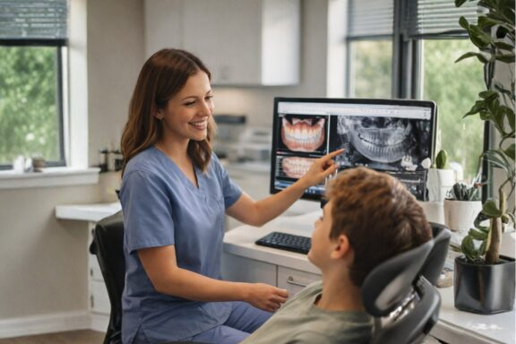 orthodontist talking to teenager about braces in Oakton VA