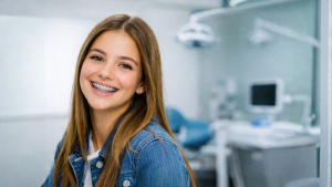 Teenage girl smiling with braces, Oakton VA