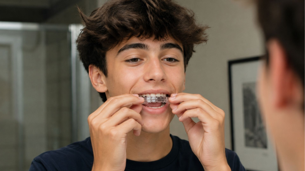 Teenage Boy wearing clear retainer