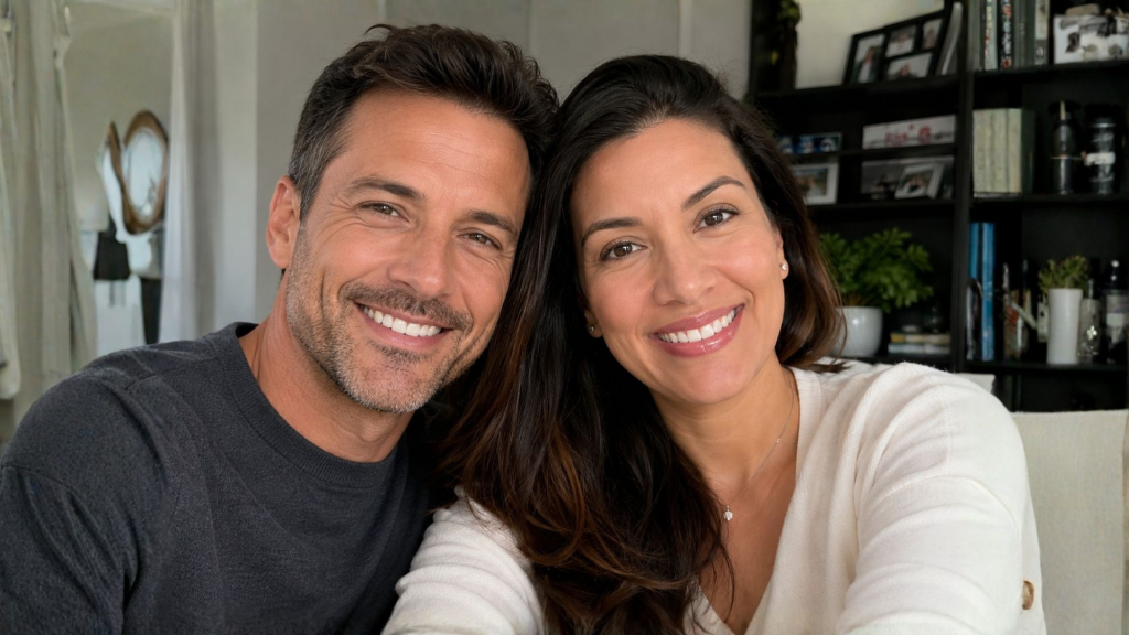 Couple relaxed and breathing well in Oakton, VA