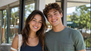 Young couple smiling in Oakton, VA